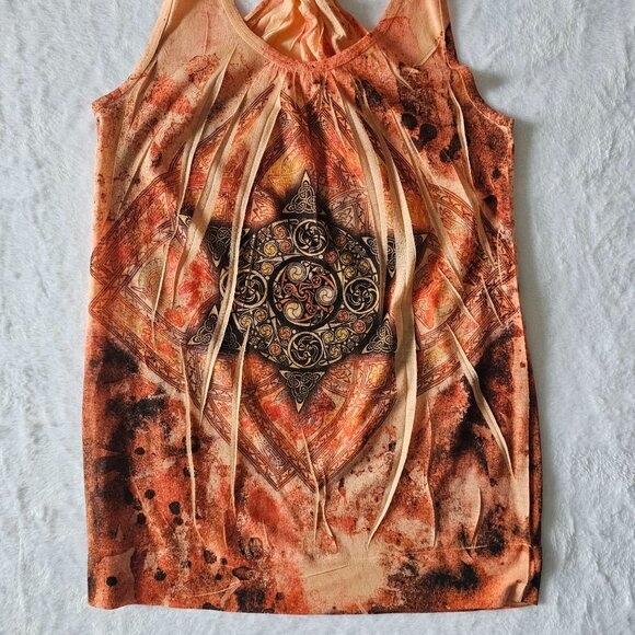 Vintage Orange Geometric Tribal Print Sleeveless Racerback Top Women's Large - Picture 5 of 11